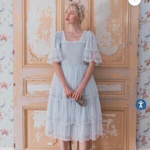 JessaKae Pale Blue Tiered Midi Dress